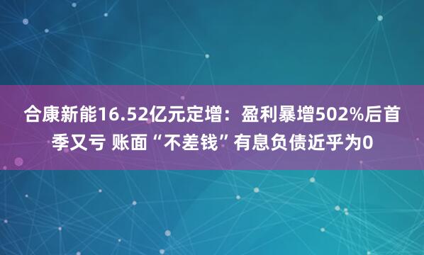 合康新能16.52亿元定增：盈利暴增502%后首季又亏 账面“不差钱”有息负债近乎为0