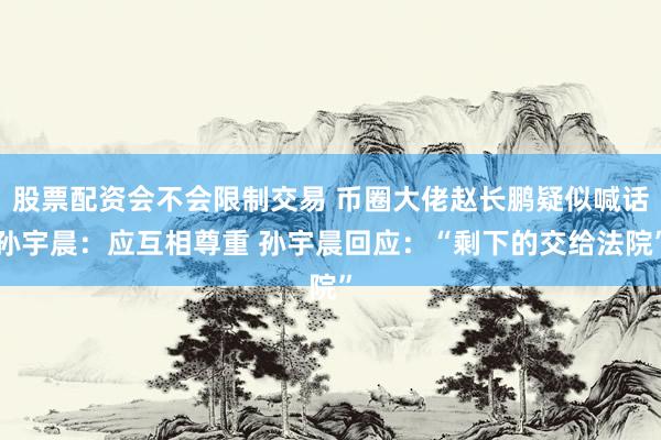 股票配资会不会限制交易 币圈大佬赵长鹏疑似喊话孙宇晨：应互相尊重 孙宇晨回应：“剩下的交给法院”